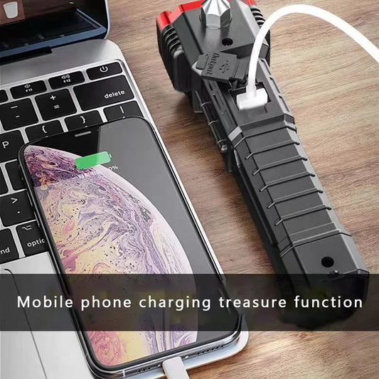🔦 Linterna Táctica 7 en 1 - Martillo de Emergencia, Power Bank y Más